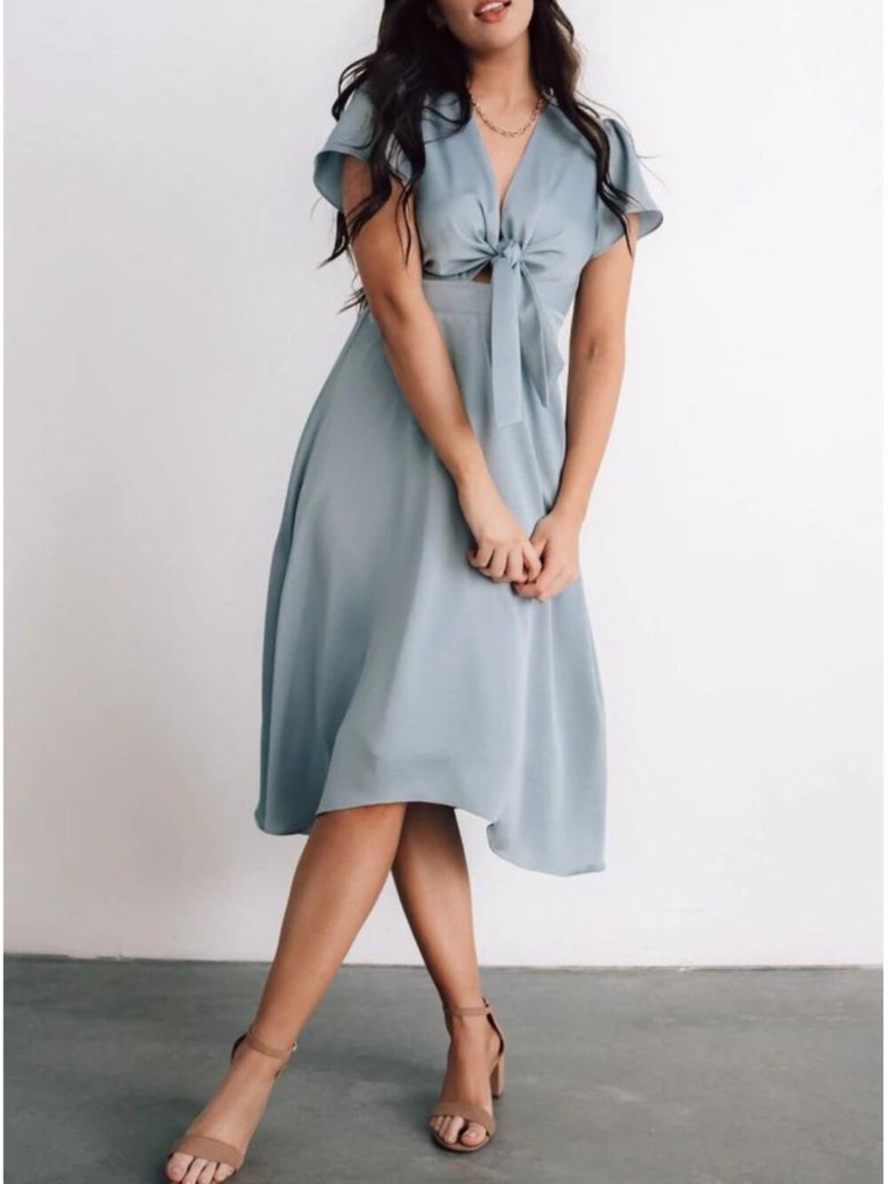 Baltic Born Poppy satin midi dress light blue A-line flowy formal wedding 3X